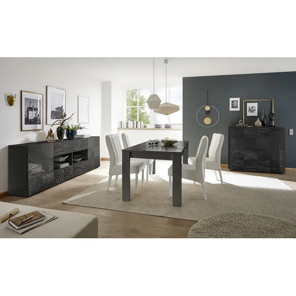 Buffet haut moderne laqué gris brillant Orlane