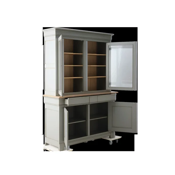 Buffet vaisselier bois massif 4 portes 3 tiroirs Embellie - Gris