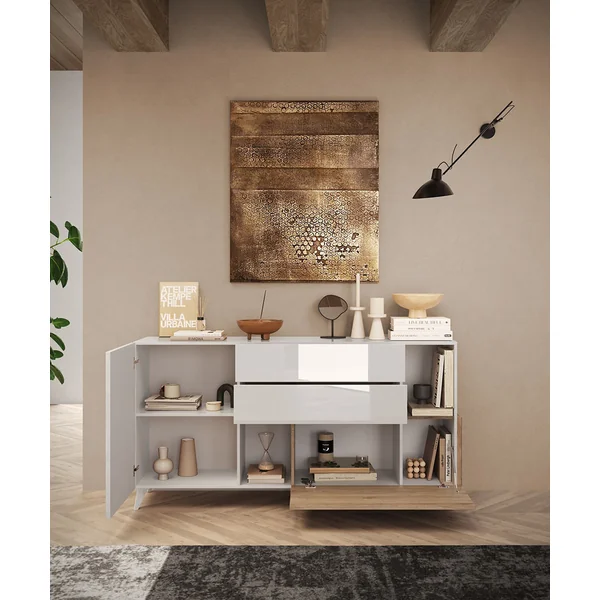 Buffet/bahut 181 cm chêne cadiz/blanc laqué Minorka