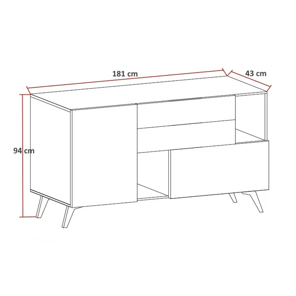 Buffet/bahut 181 cm chêne cadiz/blanc laqué Minorka