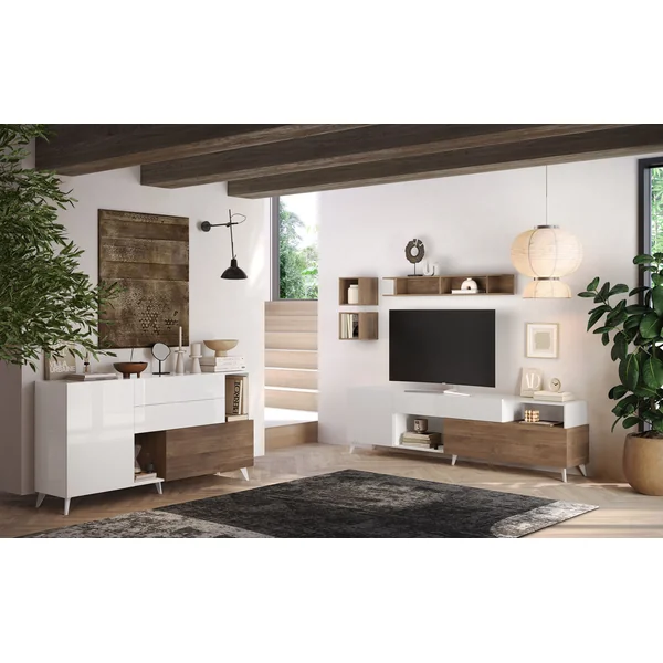 Buffet/bahut 181 cm chêne mercure/blanc laqué Minorka