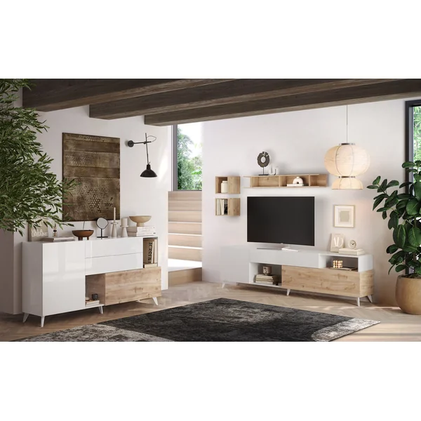 Buffet/bahut 241 cm chêne cadiz/blanc laqué Minorka