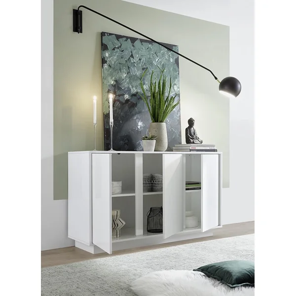 Buffet/bahut 3 portes blanc laqué brillant Iceland