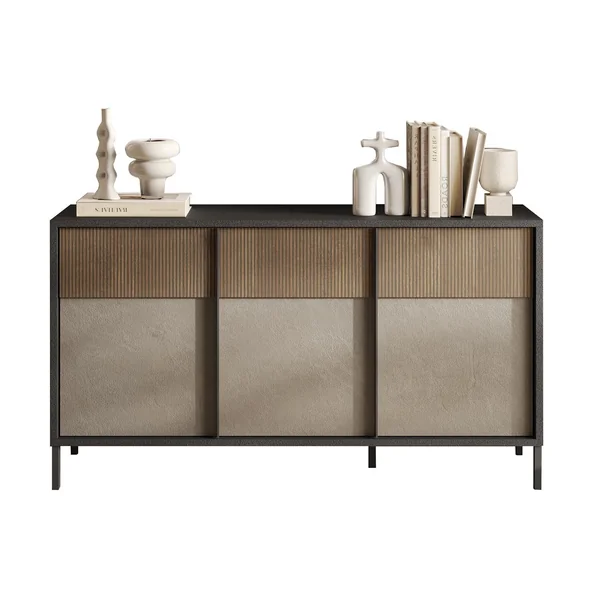 Buffet/bahut 3 portes chêne mercure/gris argile Evoria