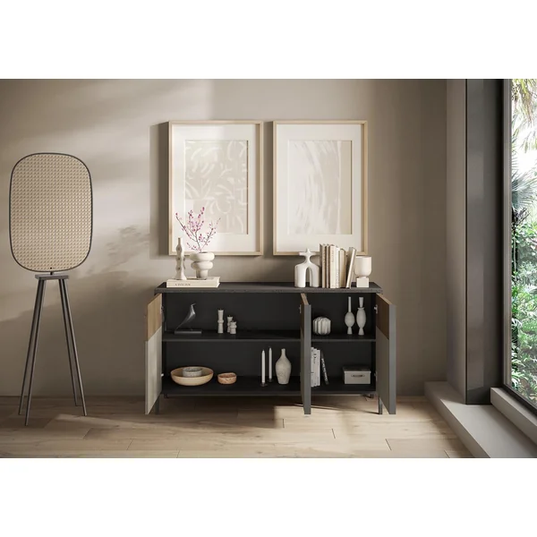 Buffet/bahut 3 portes chêne mercure/gris argile Evoria