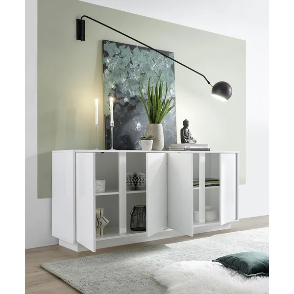 Buffet/bahut 4 portes blanc laqué brillant Iceland