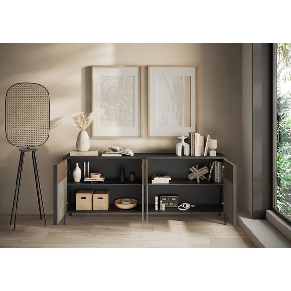 Buffet/bahut 4 portes chêne mercure/gris argile Evoria