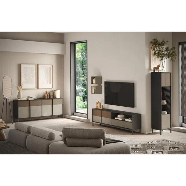 Buffet/bahut 4 portes chêne mercure/gris argile Evoria