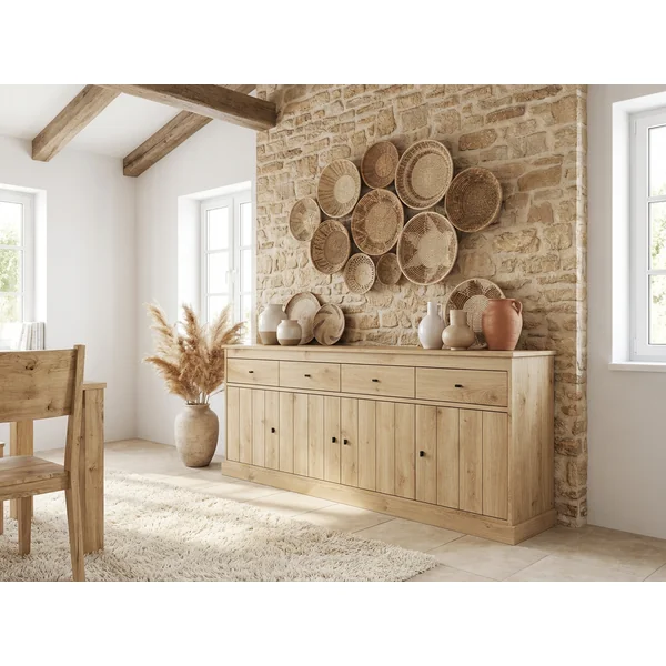 Buffet/bahut contemporain 225 cm chêne clair Valeria