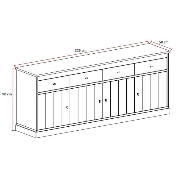 Buffet/bahut contemporain 225 cm chêne clair Valeria