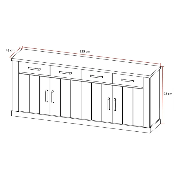 Buffet/bahut contemporain 235 cm chêne clair Tiana