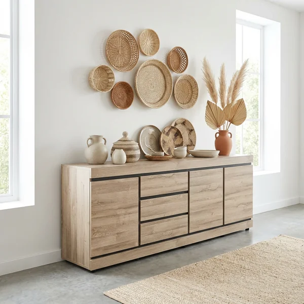 Buffet/bahut contemporain 248 cm coloris chêne Yannick