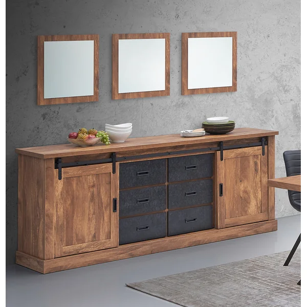 Buffet/bahut contemporain coloris acacia/noir Eliot