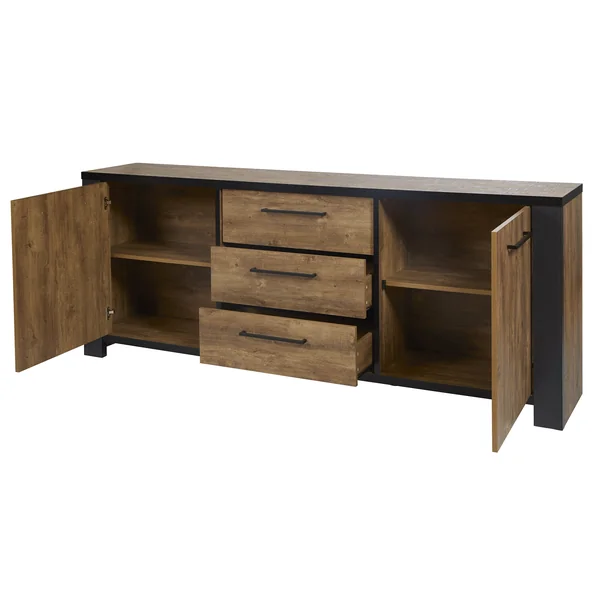 Buffet/bahut industriel 230 cm chêne foncé Samira