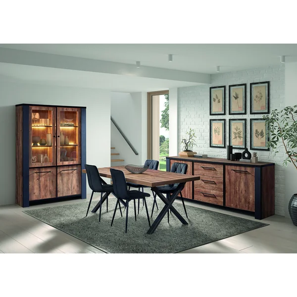 Buffet/bahut industriel 230 cm chêne foncé Samira