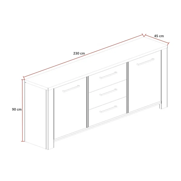 Buffet/bahut industriel 230 cm chêne foncé Samira