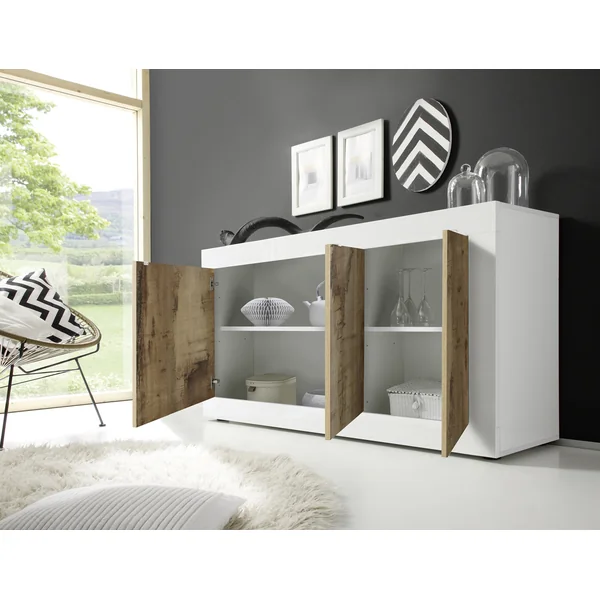 Buffet/bahut moderne 160 cm blanc/chêne pero Agathe