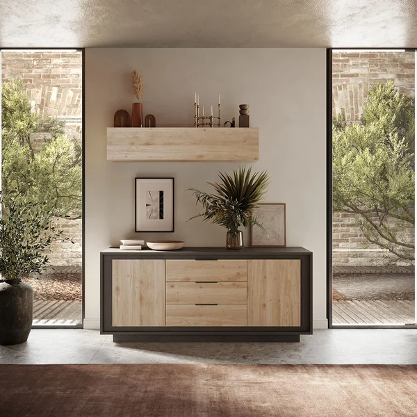 Buffet/bahut moderne 180 cm lave/chêne cadiz Rosine