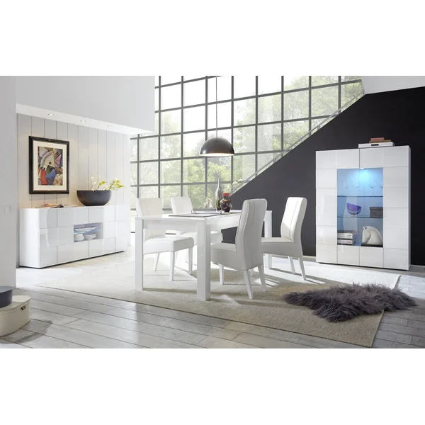 Buffet/bahut moderne 181 cm avec éclairage Led laqué blanc brillant Milenor