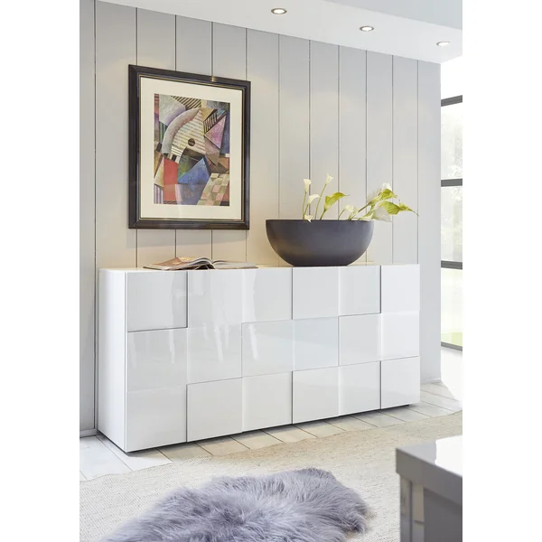 Buffet/bahut moderne 181 cm laqué blanc brillant Milenor