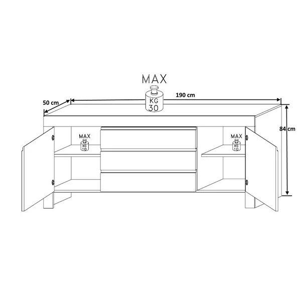 Buffet/bahut moderne 190 cm laqué blanc brillant Twist
