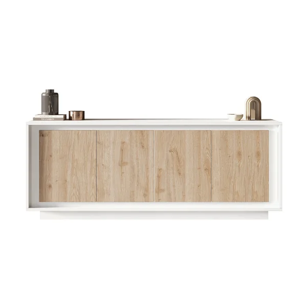 Buffet/bahut moderne 207 cm laqué blanc mat/chêne cadiz Rosine
