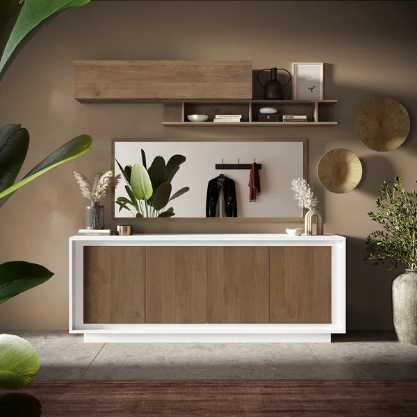 Buffet/bahut moderne 207 cm laqué blanc mat/mercure Rosine