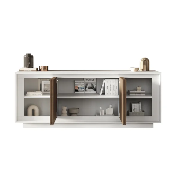 Buffet/bahut moderne 207 cm laqué blanc mat/mercure Rosine