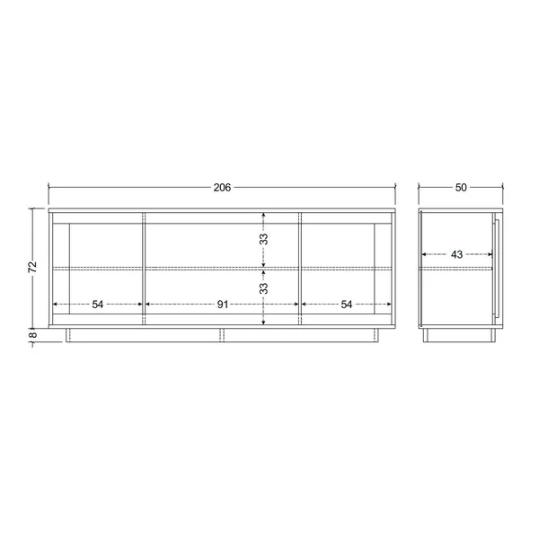 Buffet/bahut moderne 207 cm laqué blanc mat/mercure Rosine