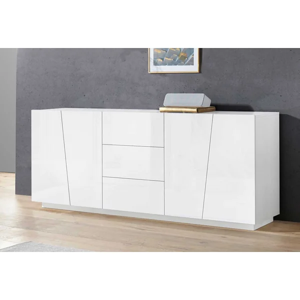 Buffet/bahut moderne 220 cm blanc laqué brillant Vegas
