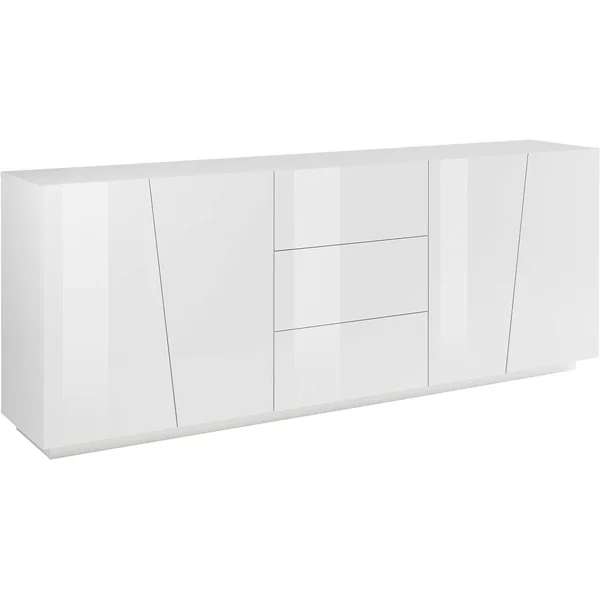 Buffet/bahut moderne 220 cm blanc laqué brillant Vegas