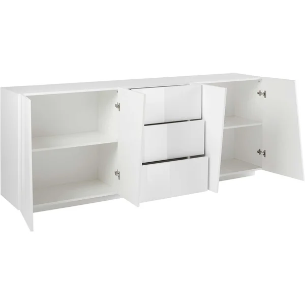 Buffet/bahut moderne 220 cm blanc laqué brillant Vegas