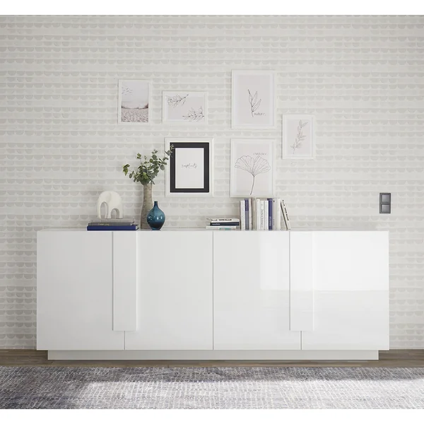 Buffet/bahut moderne 4 portes blanc laqué brillant Uranus