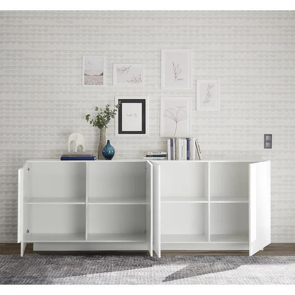 Buffet/bahut moderne 4 portes blanc laqué brillant Uranus