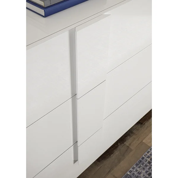 Buffet/bahut moderne 4 portes blanc laqué brillant Uranus