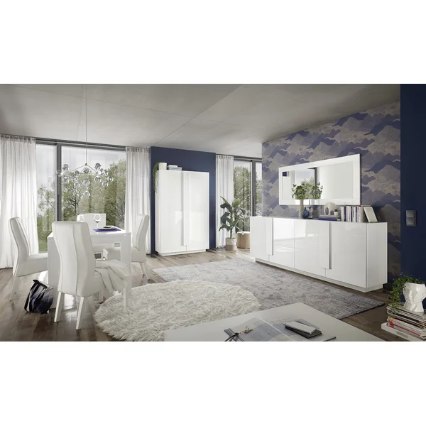 Buffet/bahut moderne 4 portes blanc laqué brillant Uranus