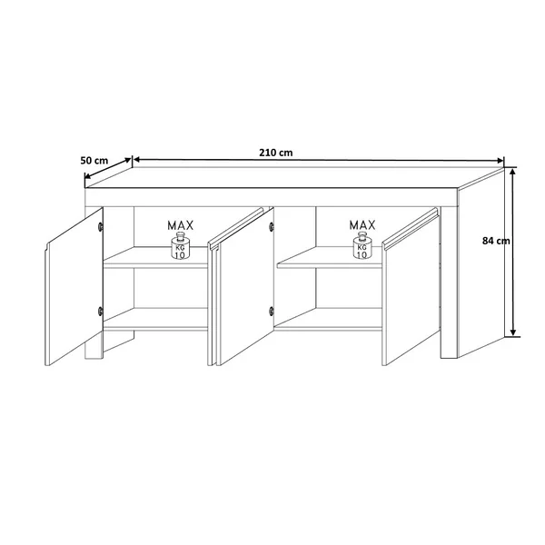 Buffet/bahut moderne laqué blanc brillant 210 cm Twist | Matelpro