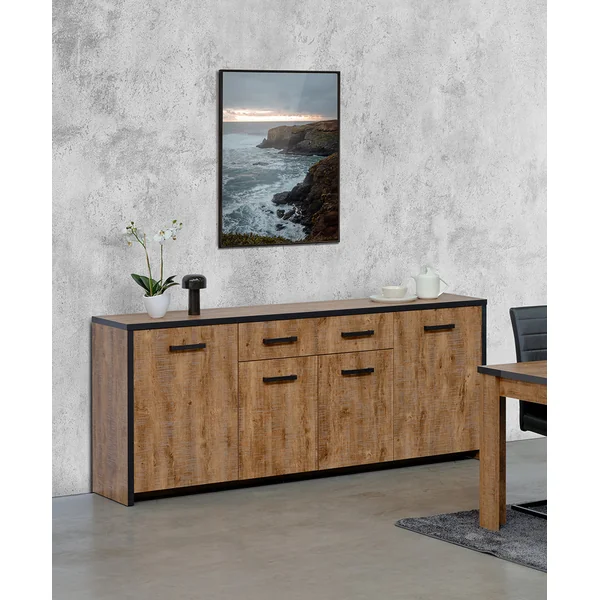 Buffet/bahut style industriel 210 cm chêne/noir Esterelle