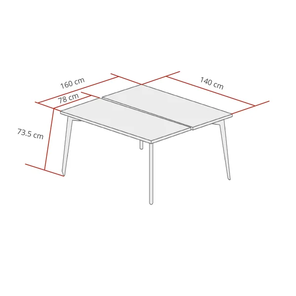 Bureau bench 2 personnes avec pieds en bois massif Oviedo