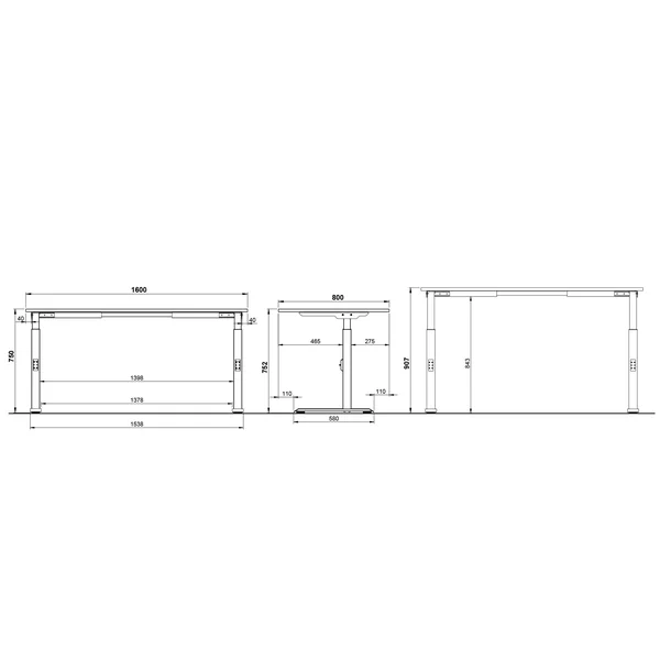 Bureau droit assis-debout manuel coloris graphite Betina