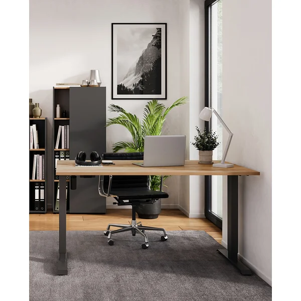 Bureau droit assis-debout électrique chêne/noir Azaro