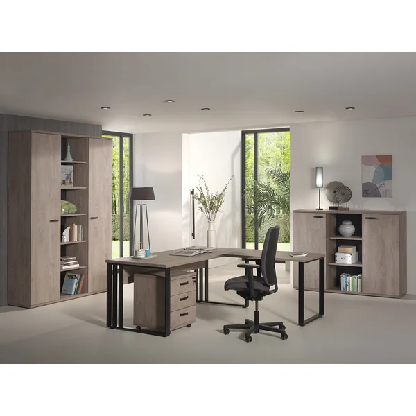 Bureau droit contemporain pieds en métal chêne clair Othello