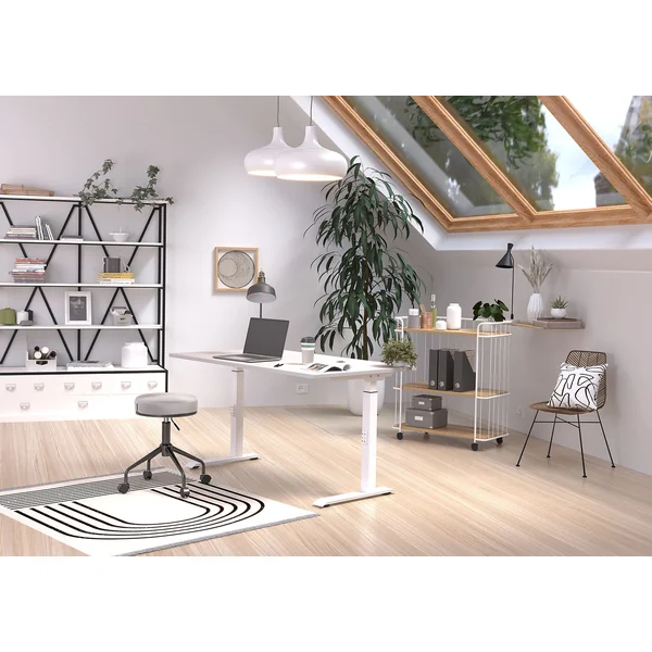 Bureau droit réglable en hauteur blanc Maily