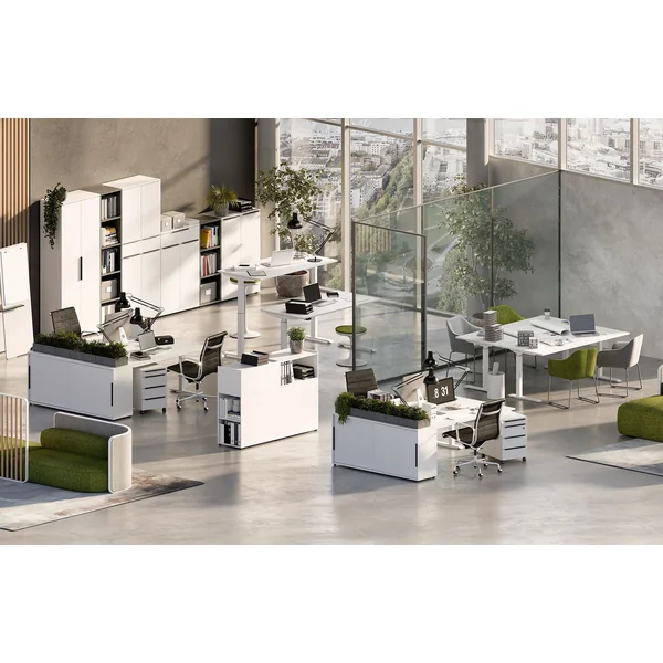 Bureau droit réglable en hauteur blanc Maily