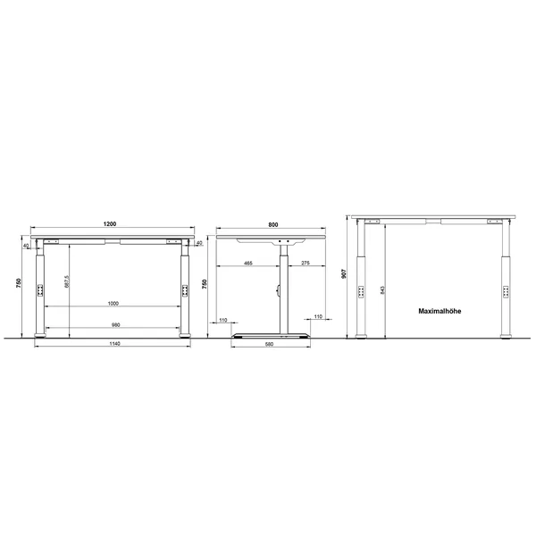 Bureau droit réglable en hauteur blanc Maily