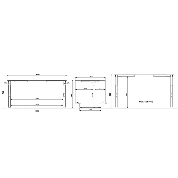 Bureau droit réglable en hauteur blanc Maily
