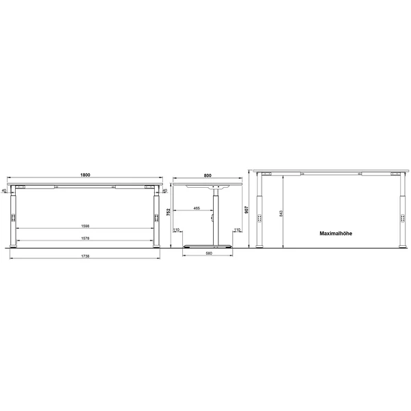 Bureau droit réglable en hauteur blanc Maily