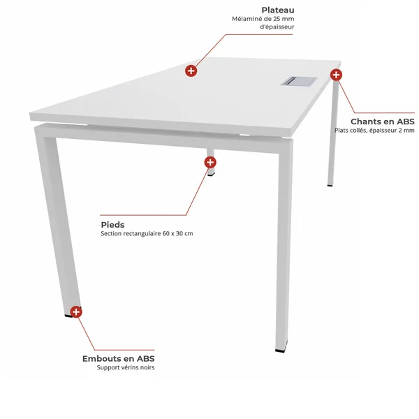 Bureau individuel avec trappe passe-câbles Producteo