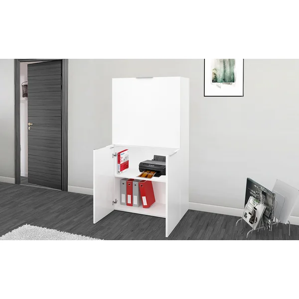 Bureau secrétaire moderne blanc brillant Lilas