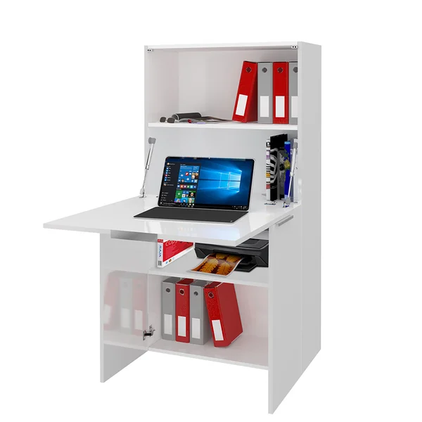 Bureau secrétaire moderne blanc brillant Lilas